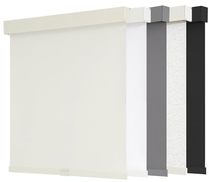 AOSKY Blackout Roller Shades Cordless Blinds for Windows, Free-Stop Shades with Valance, Thermal Insulated Fabric, UV Protection, Natural Woven Blinds for Home and Office (34 W x 72 H, Ivory)