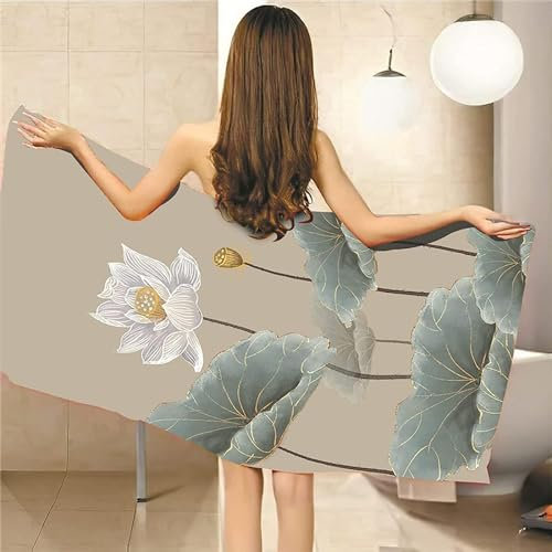 okoikfc 3D Strandtuch 80x160 cm Lotus Badetuch Groß Lotus Microfaser Handtücher Weich Schnell Trocknen Strandhandtuch Herren Frauen Badetücher, Strandtücher Strandlaken Handtuch A1480
