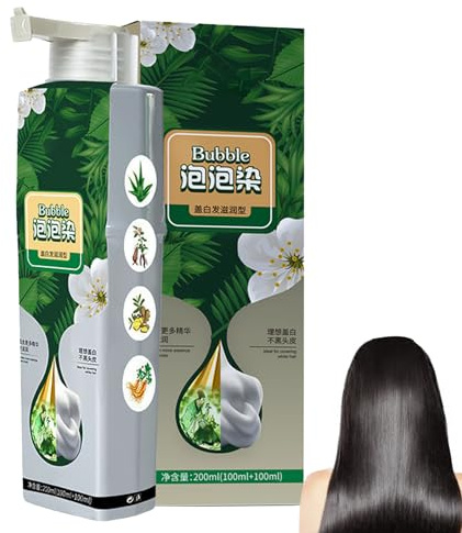 Natürlicher Pflanzenhaarfarbstoff, Pflanzenbasis Haarfärbetye 100ml Blasen Pflanzen Haarfärbemäumen Basis Haarfärben für graue Haarbedeckung Haarfarbe für Männer Frauen Haarfärbungscreme, Schwarz