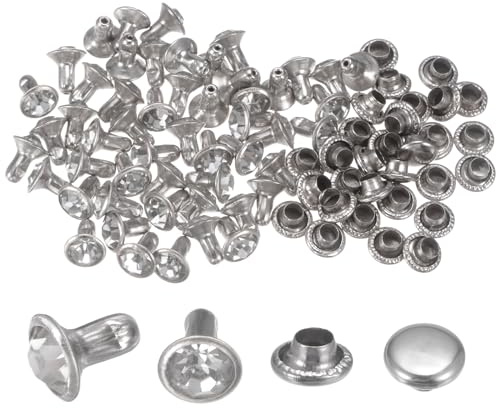 QUARKZMAN 100 Piezas de Remaches de Cristal de 6 mm, Remaches de Estrás Rápidos para Ropa, Cuero, Manualidades de Tela, Decoración de Artes y Manualidades, Color Blanco