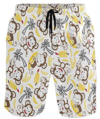 Herren Badehose Lustige Cartoon AFFE Banane Arbeitshorts Schnelltrockend Strandshorts Mit Tunnelzug Badeshorts, Für Pools, Strand, Sport, 2XL