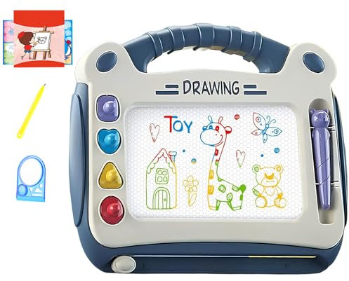 Magnetische Maltafel,Maltafel Zaubertafel-Zeichenbrett mit 4 Magnetische Stempel,2 Magnetschreibstift,4 Zonierte Farbblöcke, Kommt mit Ständer,Lernspielzeug für Kinder Geschenk 3 4 5 Jahre Alt