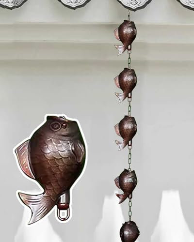 ZIMGOD Regenkette Koi-Fisch-Regenkette mit Haken, Japanische Regenfängerketten, Aluminiumlegierung-Regenrinnenketten für Fallrohre, Regenspiel-Dekorationen für Den Gartenhof(2.6m/8.5ft)