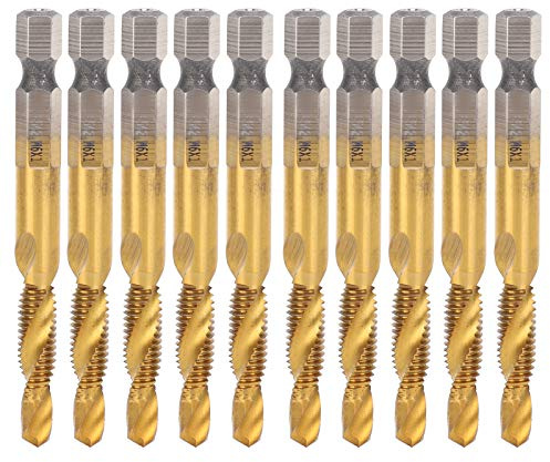 NDNCZDHC 10-teiliges Kombi-Bohr- und Gewindebohrer-Bit mit Sechskantschaft, Gewindebohrer, M6, metrisch, 6542 Schnellarbeitsstahl, Spiralnut-Bohrer-Gewindebohrer-Set