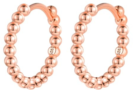 MOOFUN Klein Kugel Perlen Ohrringe Silber 925 Creolen: 12mm Damen Mädchen Ohrringe - Hypoallergen Knorpel Piercing Huggie Ohrring für Mama Freundin Schwester Frau Tochter - Mode Ohrschmuck für Partei