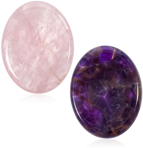 COMNICO Kristalle Set 2-teiliges Chakra Kristalle Steine Palm Edelsteine | Daumentasche, Heilsteine, Natürlichen Kristallen, Handgeschnitzter Amethyst, zur Therapie, Angstzuständen und Stressabbau