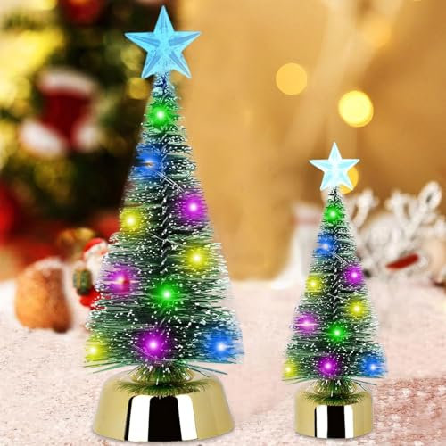 Mini albero di Natale a LED, in miniatura, mini albero di Natale artificiale, con LED, decorazione natalizia, piccolo per tavolo, decorazione natalizia (19 cm + 13 cm)