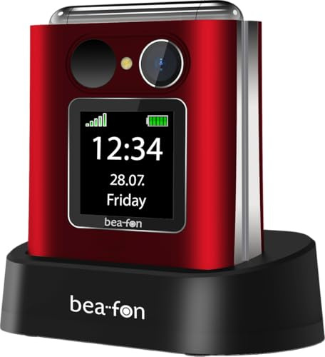 Beafon, silverline, Fold10, Klapphandy, SOS Notruftaste, XL Farbinnendiplay 2,2 (5,58cm), XL Farbaußendisplay 1,44 (3,65cm), Fotokonatakanzeige, Kamera, Lichtsignal, Tischladeschale, rot