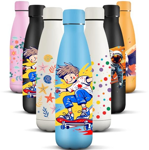 HoneyHolly Edelstahl Trinkflasche, 500ml BPA-frei, Thermosflasche, Isolierflasche Doppelwandige, Wasserflasche, Auslaufsicher, 18/8 Edelstahl, Thermoskanne für Sport, Camping, Schule