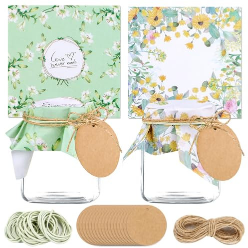 Fonyet Set di 100 centrini per marmellate di Natale con 40 etichette regalo, 10 m di filato di iuta e gomma di regolazione, centrini per marmellate in tessuto per decorazioni natalizie