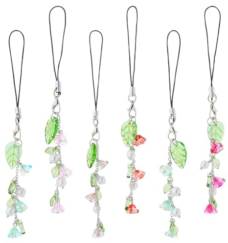 DICOSMETIC 6 Stück Blumen Handyanhänger Acrylglas Handykette Blume Handyschmuck Niedliche Phone Accessories Ästhetische Blumen Anhänger Für Handy Tasche Schlüsselanhänger Kamera Decor