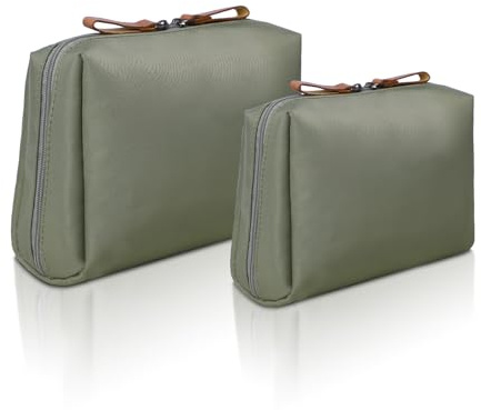 Schminktasche Klein 2-teiliges Set,Make up Tasche Klein wasserdichte Nylon-Aufbewahrungstasche, Kosmetiktasche Damen mit Mehreren Fächern, Geeignet für die Aufbewahrung von Kosmetika (2, Grün)