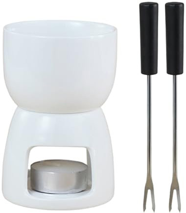 KANLVU Heißer Eiscreme-Topf Schokoladenfondue-Set Mit Gabeln Käsefondue Keramik Mode Kreativität Mini Schokofondue Fondueset(Weiß)