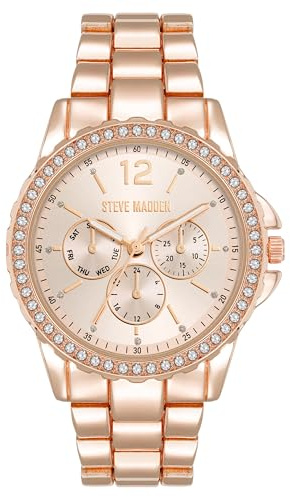 Steve Madden Frauen echtes kristallakentisches Armband Uhr,Roségold