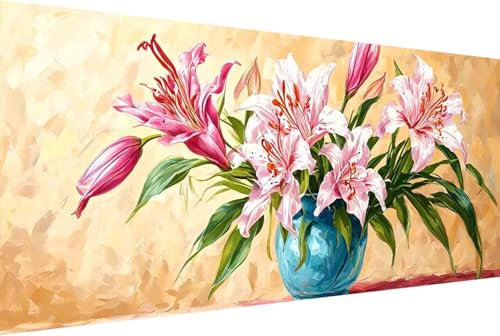 Blume Malen Nach Zahlen Erwachsene Rahmenlos Lilie Malen Nach Zahlen Klein 40x80cm Paint by Numbers Adult mit Acrylfarben Set und 4 Pinsel Ölgemälde Leinwand Bastelset Heimdekoration Geschenke -37k9