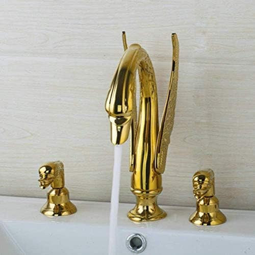 Kitchen Taps Faucet Golden Ornate Swan Style Sink Faucet Combo Deck Mount Sink Mixer Tap Set Hot Cold Taps