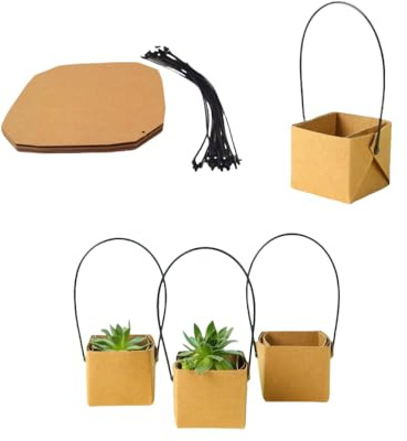 Urier Sukkulenten-Geschenktüten für Sukkulenten, 2 x 2 Sukkulenten-Geschenkbox, Sukkulenten-Box, Sukkulenten-Gastgeschenke, Geschenktüten mit Griffen, verwendet für Geschenktüten, Kraftpapiertüten