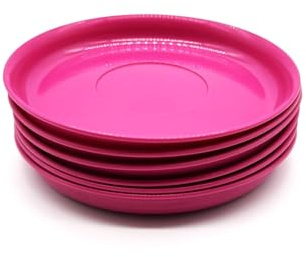 6 Stück Teller 14 cm Speiseteller Plastikgeschirr Partygeschirr Kunststoffgeschirr, Farbe fuchsia, Mehrweg