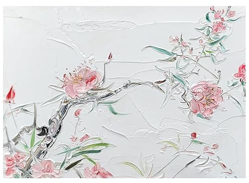 LCDIUDIU Grande Dipinto Ad Olio Su Tela Senza Cornice, Moderno Astratto Con Rami Di Fiori Di Pesco, Dipinto A Mano, Opera D'Arte per Soggiorno, Camera Da Letto, Ufficio, Arredamento per La Casa 120X