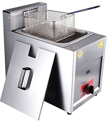 Friggitrice commerciale 6L / 12L con cestello e coperchio, piano di lavoro in acciaio inossidabile GPL a gas, patatine di pollo per patatine fritte Ristorante Cucina di casa
