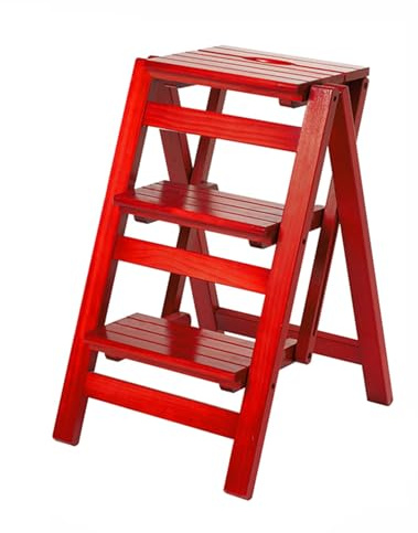 Telesladder Marchepied en bois à 3 niveaux Capacité de 150 kg Échelle pliante sûre et robuste pour un usage domestique Accès aux étagères et chaise assise – Design polyvalent et peu encombrant