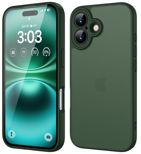 ORDA für iPhone 16 Hülle, Vollständiger Kameraschutz Stoßfest, Grün | Matt Handyhülle für iPhone 16, Kratzfest Transluzente Rückseite Schutzhülle, Anti-Fingerabdruck Case