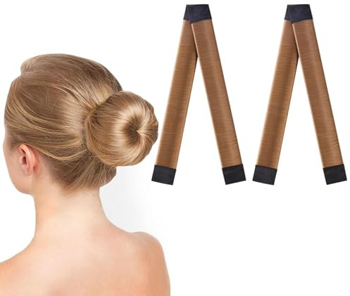 2 Pack Flechthilfe Haare Mädchen Und Damen, Haarstrickwerkzeug Zubehör DIY-Haarstyling Lockenwickler für Lange und Kurze Haare,Braun Donut Hair Bun Maker für Kinder Dutt Haar
