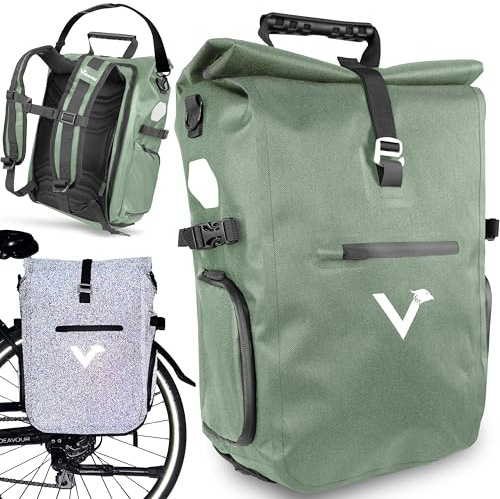 Valkental – Bolsa de Bicicleta 3 en 1 Pro – Nailon Capacidad 23L – Utilizable como Bolsa para portaequipajes, Mochila y Bandolera – 100% Impermeable