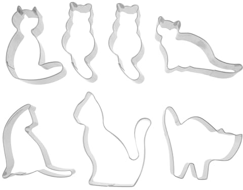 DOITOOL 7 Cortadores de Galletas Forma de Gato de Acero Inoxidable, 7 Piezas Estilo Aleatorio, Utensilios para Hornear Diy, Moldes para Bizcochos y Postres en Cocina