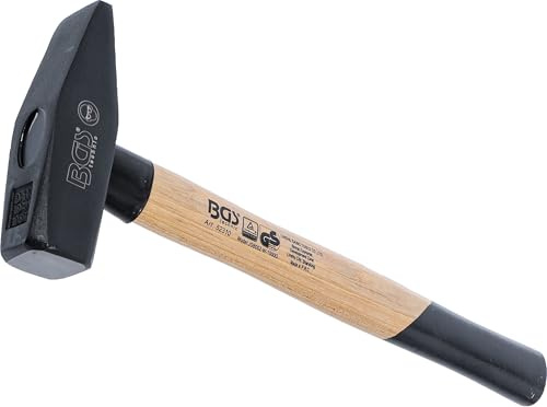 BGS 52310 | Schlosserhammer | Hickory-Stiel | DIN 1041 | 1000 g | Länge 355 mm | Stiellänge 320 mm | Kopflänge 130 mm | Werkzeugstahl (C45) | geschmiedet | Ringkeil