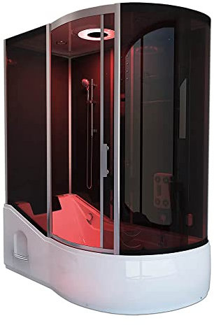 HOME DELUXE - Temple de douche ALL IN 2in1 - Noir, 170 x 90 x 220 cm à droite - avec fonction vapeur, douche à effet pluie et massage des pieds I Sauna à vapeur, Temple de douche Whirlpool Douche