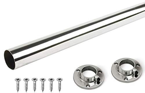 GTV Wardrobe Round Hanging Chrome Rail 25mm + End Supports in various sizes (795mm)