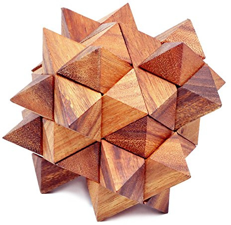 Logica Spiele Art. Asteroiden XL - 3D Denkspiel aus Edlem Holz - Schwierigkeit 4/6 Extrem - Knobelspiel - Geduldspiel - Leonardo da Vinci Kollektion