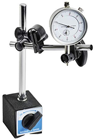 WABECO Magnet-Messstativ mit Einzelklemmung und Messuhr, Präzisions-Messstativ mit Magnetfuß, Feinmessuhr 0,01 mm nach DIN 878, Magnetfuß 80 kg Haftkraft