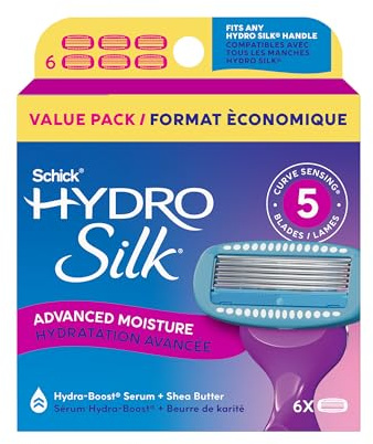 Schick Hydro Silk Moisture Razor Blade Refills, 6 Count | 5-Blade Moisturizing Razors for Women | Womens Moisturizing Razor Refills