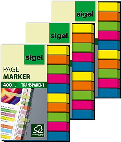 Sigel HN617 Haftmarker Film, micro, 3x 400 Streifen Maxi Pack, 6x5 Farben im Pocket, grün, blau, pink, gelb, orange, Streifenformat: 50 mm x 6 mm