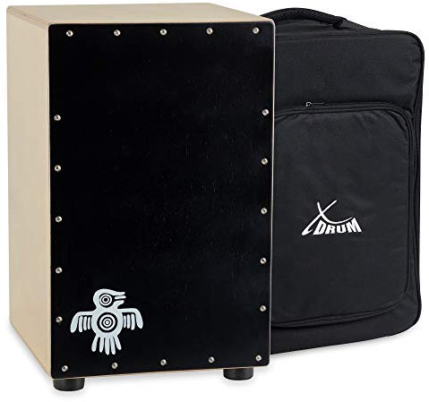 XDrum Cajon Peruana Black Wood (3 mm Schlagplatte, 9 mm Birkenkorpus, 48 cm hoch, inkl. Rucksack-Tasche)