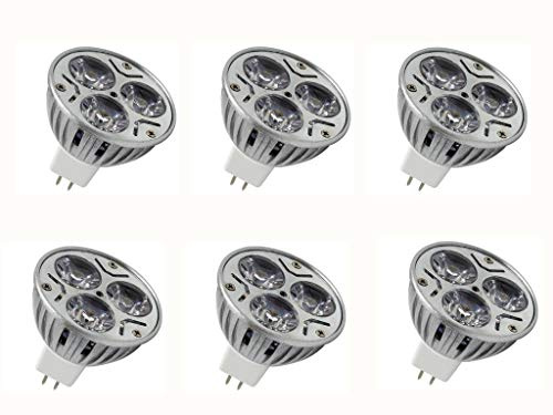 K JINGKELAI MR16 LED Bulbs 3W 12V Cool White 6000K Bulbs GU5.3 Base 35W Halogen Equivalent Not Dimmable 60 Degree Beam Angle LED Spotlight Bulbs for Landscape Recessed Lighting, 6 Pack