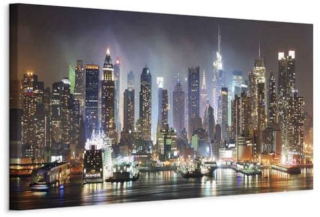 murando - Wandbilder XXL New York 150x50 cm 1 tlg - Wand Deko Vlies Leinwand Bilder Groß Wanddeko Wohnzimmer Schlafzimmer Kunstdrucke Panoramabild - Stadt City Architektur Lights Nacht