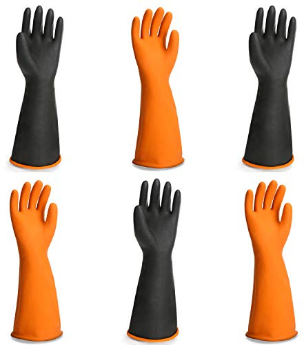 ENPOINT Black Latex Gloves, 3 Pairs 18” Heavy Duty Laboratory Chemical Gloves for Long-lasting Chemical Protection Strong Acid Alkali Resist, Cleaning Dishwashing Long Work Gloves, Extra Large