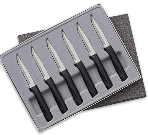 RADA Cutlery Anthem Series 6-Piece Serrated Steak Knife Set, Black Handles