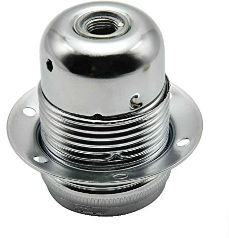 Chrome E27 Lamp Holder Vintage Industrial Metal Bulb Socket,Threaded Base, for Pendant Lights, DIY Lighting,LED Edison Screw Bulbs, Safe Earthed Fitting for Ceiling or Wall Applications