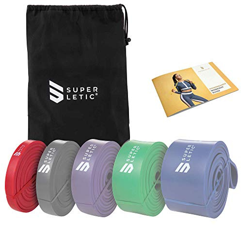SUPERLETIC Powerbands, Widerstands-Fitness-Bänder, einzeln oder im Set, Pullup-, Resistance und Bodyweight-Training, 5 Stärken, inkl. Workout-Guide