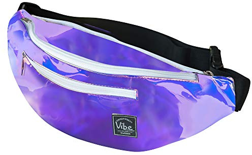 Vibe Bauchtasche Gürteltasche für Damen, Herren & Kinder (Lila Holographic Iridiscent) - Fanny Pack Tasche, Hüfttasche, Handytasche für Festival, Party, Rave, Sport, Outdoor, Fitness, Fahrrad, Joggen