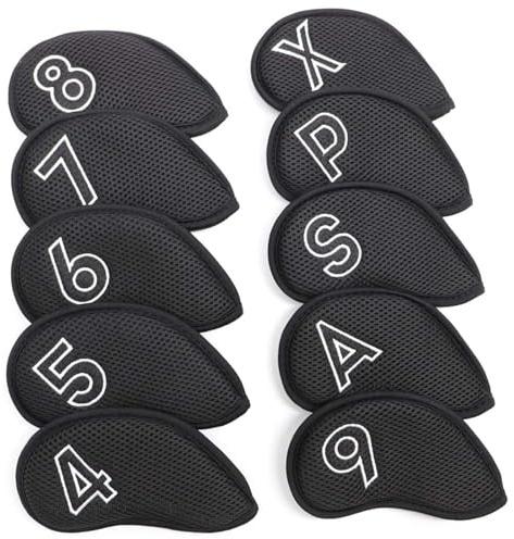 Montela Golf Iron Covers,Golf Iron Head Covers Mesh Golf Iron Covers Set 10pcs Golf Iron Headcovers,Golf Club Head Covers for Iron with Magic Tape Fit Titleist,Callaway,Ping,Taylormade 4-9 APSX