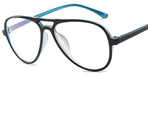 YHKF Brillen Mode Retro Pilot Brille Rahmen Frauen Männer Übergroße Brillenrahmen Klare Linse Transparente Brille-Blau