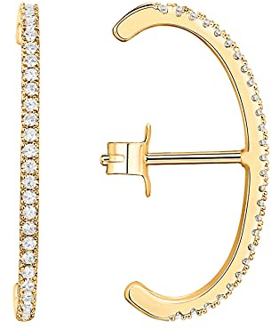 PAVOI 14K Yellow Gold Plated 925 Sterling Silver Post Minimalist Suspender Ear Cuff Earrings for Women | Cubic Zirconia Wrap Earlobe Studs