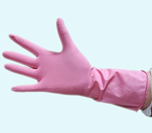 DSTOCK60 - 50 PAIRES DE GANTS ÉTANCHES POUR LE MÉNAGE, VAISSELLE, CUISINE, LINGE, NETTOYAGE... EN CAOUTCHOUC RÉUTILISABLES - MANCHES LONGUES - COULEUR ROSE - TAILLE 6,5 - S