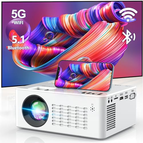 TMY WiFi-projektor med Bluetooth 5.1, 1080P mini-filmprojektor som stöds, kompatibel med TV-stick, telefon, dator, HDMI, USB, TF