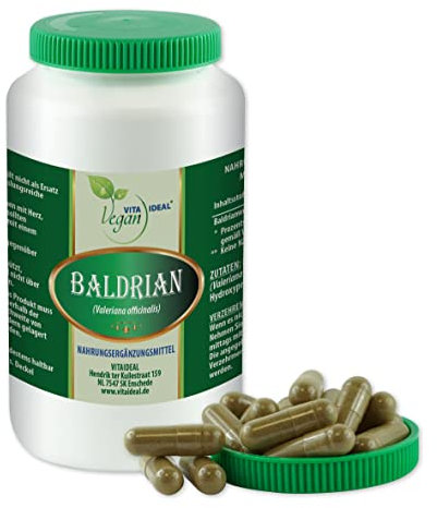 VITA IDEAL Vegan® Baldrian Wurzel 360 Kapseln - Valeriana officinalis - Tagesportion 1000mg Baldrianwurzel reines Pulver. Natürlich, pflanzlich und ohne Zusatzstoffe, original von VITAIDEAL.